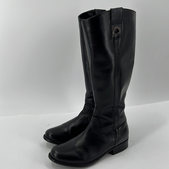 Clarks Shoes - Clarks Plaza Beagle Tall Leather Riding Boots Low Heel Knee High Black 7.5